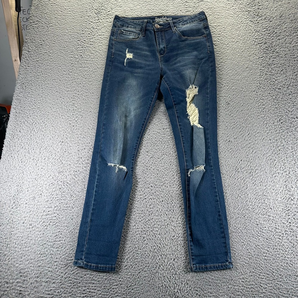 Resfeber Jeans Women's 6 Blue Cotton Denim Skinny Leg Faded Distressed Stretch‎